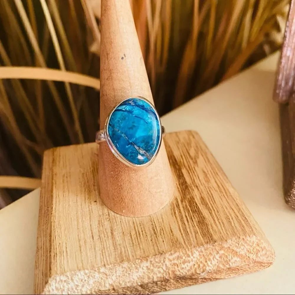 Genuine Shattuckite Sterling Silver Ring Size 9